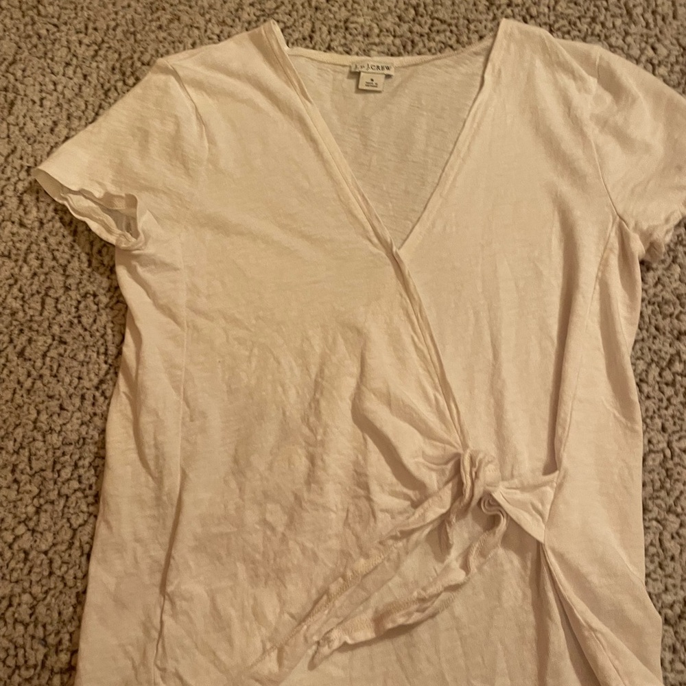 White tie jcrew v neck blouse